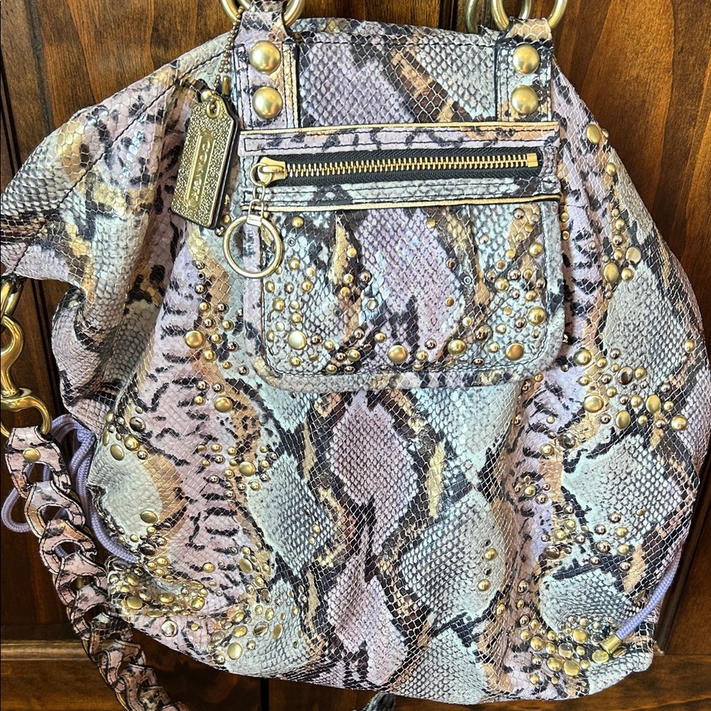 Coach Poppy Snake Print Shoulder Bag with crossbody strap - Picture 2 of 16